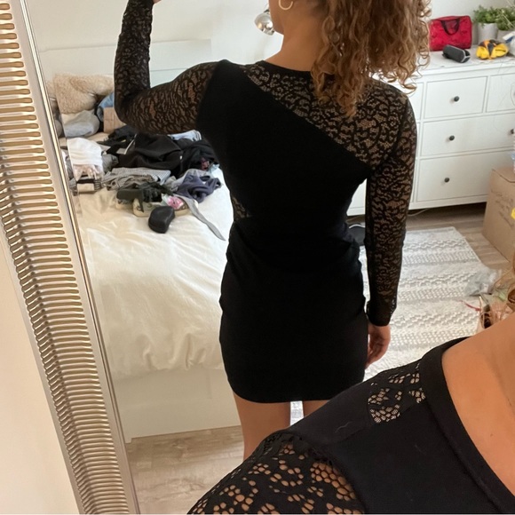 BCBGMaxAzria black long sleeves dress with different materials - Picture 3 of 6